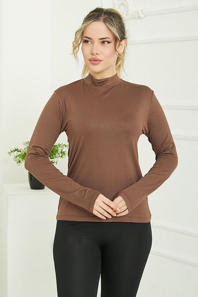 TOFİSA Stand Collar Viscose Badi Brown - 26827