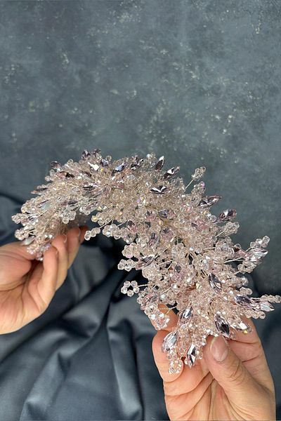 Hayalperest boncuk Powder elena dense bead embroidered bridal crown hair and turban accessory