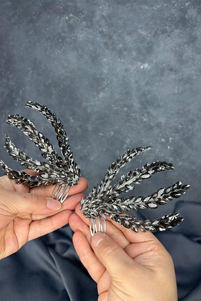Hayalperest boncuk Anthracite Gray Double Sided Comb Bouffant Bridal Hair Accessory