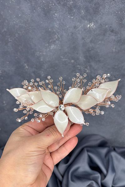 Hayalperest boncuk Cream Rose Color Pearlescent Essence Scallop Bridal Hair Accessory
