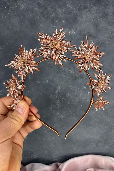 Hayalperest boncuk Rose color star stone bridal henna crown and bridal hair accessory