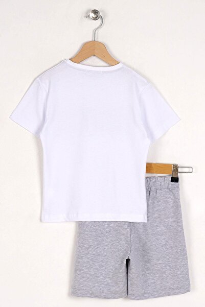 zepkids Crew Neck Short Sleeve Limited Printed White Color Boy's Suit