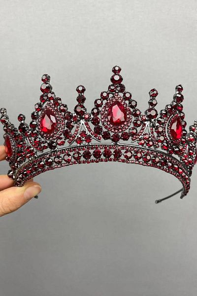 Hayalperest boncuk Crystal Stone Bridal Crown Red
