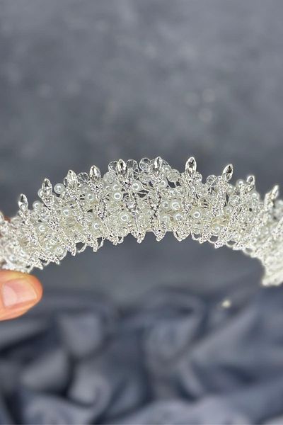 Hayalperest boncuk Crystal Bead Embroidered Steaming Bridal Crown