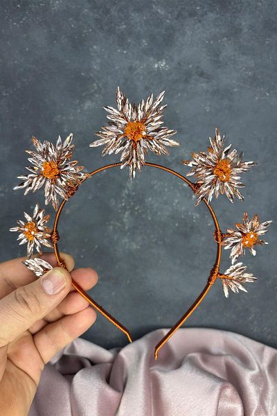 Hayalperest boncuk Rose Color Star Stone Bridal Henna Crown and Bridal Hair Accessory
