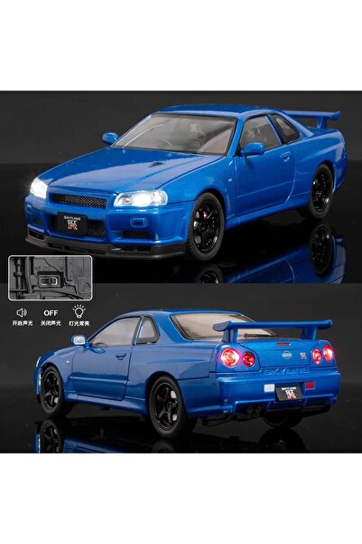 alpmodel Nissan Skyline GTR R34 Fast And Furious 1:24 Mavi Diecast Metal Araba Koleksiyon Sesli Işıklı