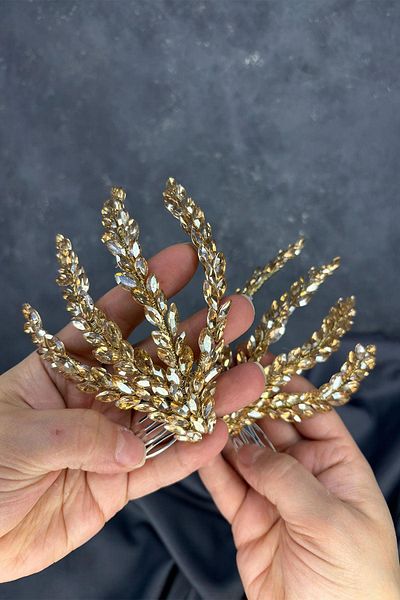 Hayalperest boncuk Honey Color Double Sided Comb Bouffant Bridal Hair Accessory