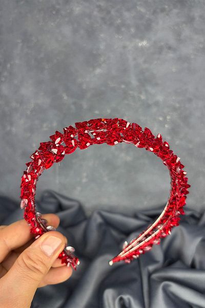Hayalperest boncuk Red Double Row Stone Lea Bridal Hair Accessory Bridal Henna Crown