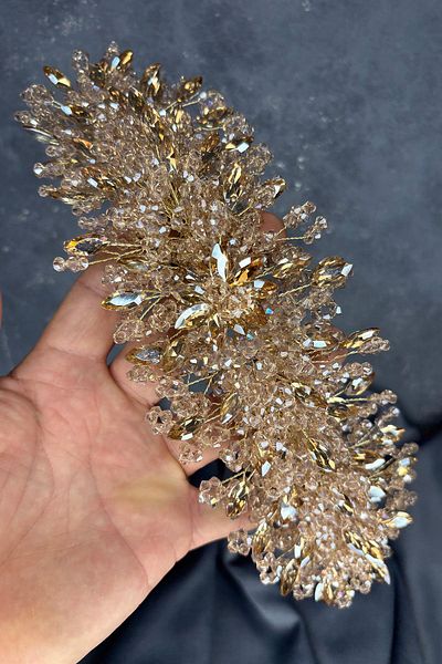 Hayalperest boncuk Honey Color Elena Intense Bead Embroidered Bridal Crown Hair and Turban Accessory