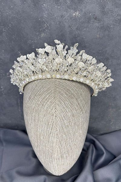 Hayalperest boncuk Agesi Intensely Embroidered Enamel Crystal Bridal Crown Hair Accessory