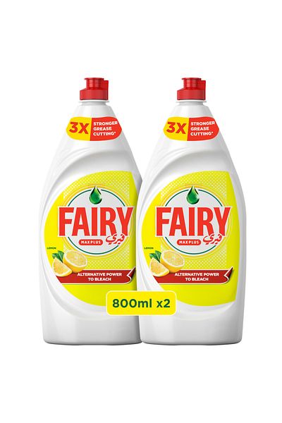 Fairy Max Plus Lemon Dishwashing Liquid with Bleach Alternative Power, 2x800ml