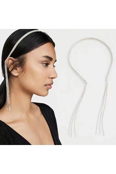 Hayalperest boncuk Silver Color Crystal Stoned Pearl Women's Crown Hair Band Bridal Engagement Henna