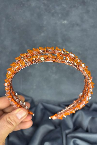 Hayalperest boncuk Orange Double Row Stone Lea Bridal Hair Accessory Bridal Henna Crown