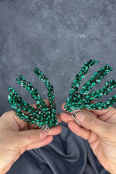 Hayalperest boncuk Emerald Green Double Sided Comb Bouffant Bridal Hair Accessory