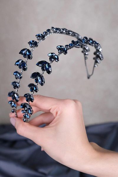 Hayalperest boncuk Navy Blue Alpha Shuttle Glass Crystal Stone Bridal Henna Crown