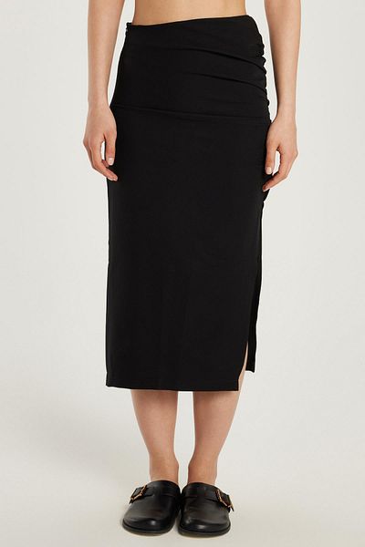 Tudors Women's Slim Fit Slim Fit Zippered Slit Black Skirt