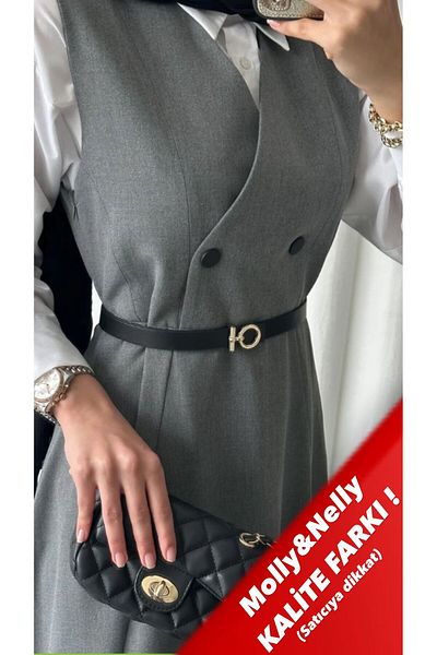 Molly Nelly Women's Very Stylish Buttoned Long Black Gilet