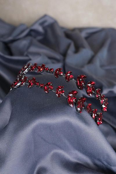 Hayalperest boncuk Burgundy Alpha Shuttle Glass Crystal Stone Bridal Henna Crown