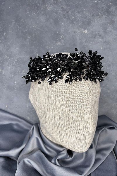 Hayalperest boncuk Black Elisa Beaded Bridal Henna Crown Hair and Turban Accessory