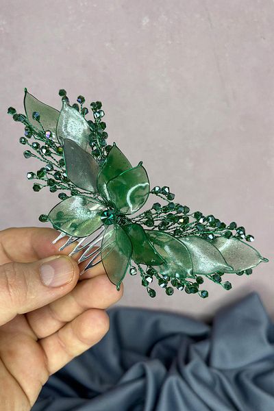 Hayalperest boncuk Green Pearlescent Essence Scalloped Bridal Hair Accessory