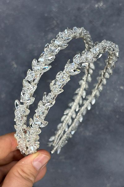 Hayalperest boncuk Transparent Silver Double Row Stone Lea Bridal Hair Accessory Bridal Henna Crown
