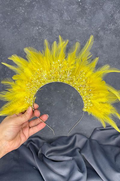 Hayalperest boncuk Yellow Feather Crystal Beaded Arden Bridal Henna Crown