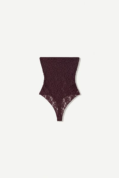 Bershka Blonde lace bandeau neckline bodysuit