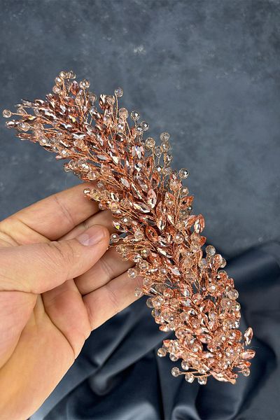 Hayalperest boncuk Rose Color Elisa Beaded Bridal Henna Crown Hair and Turban Accessory