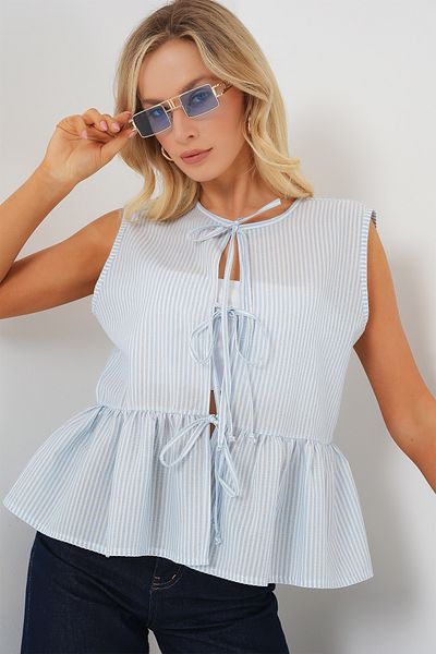 Bigdart Women's Tie Front Blouse 961 - Blue