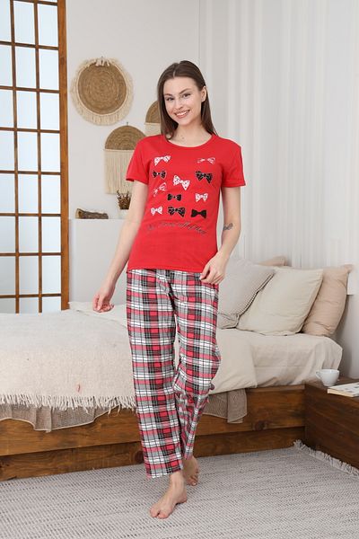 LİLA İÇ GİYİM Single Jersey Short Sleeve Pajama Set