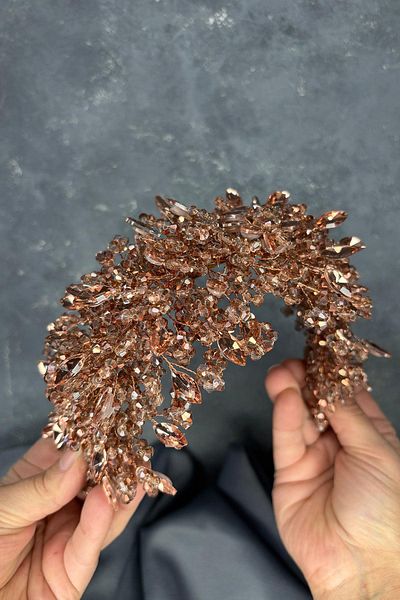 Hayalperest boncuk Rose Color Elena Intense Bead Embroidered Bridal Crown Hair and Turban Accessory