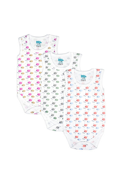Babies Basic Cotton, Sleeveless Printed Bodysuit. Set of 3, 9-12 Months , White
