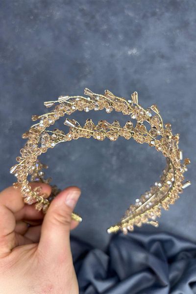 Hayalperest boncuk Sare Model Double Row Bridal Henna Crown Hair Accessory