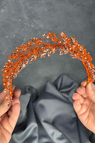 Hayalperest boncuk Orange Laurel Bridal Crown Hair and Turban Accessory