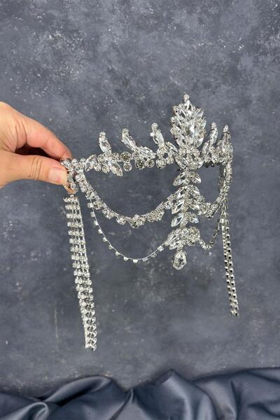 Hayalperest boncuk Silver Dangle Forehead Almeda Bridal Henna Crown