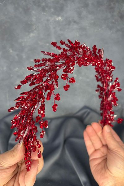 Hayalperest boncuk Burgundy Hera Crystal Beaded Bridal Henna Crown Hair and Turban Accessory