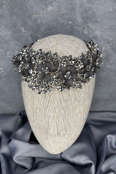 Hayalperest boncuk Anthracite Gray Nileda Crystal Beaded Bridal Henna Crown Hair Accessory