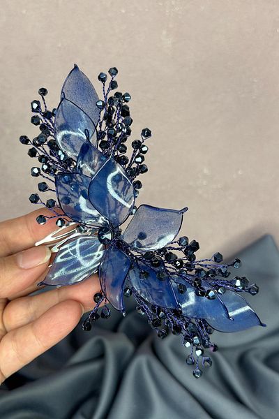 Hayalperest boncuk Navy Blue Pearlescent Essence Scalloped Bridal Hair Accessory