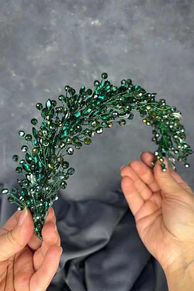 Hayalperest boncuk Emerald Green Elisa Beaded Bridal Henna Crown Hair and Turban Accessory