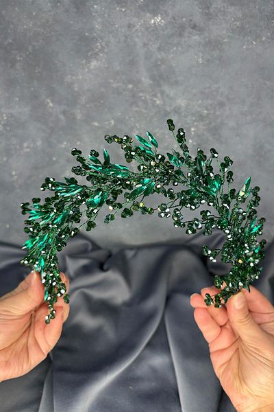 Hayalperest boncuk Emerald Green Hera Crystal Beaded Bridal Henna Crown Hair and Turban Accessory
