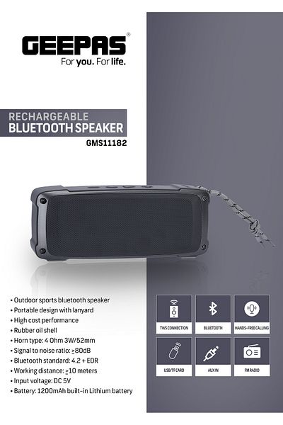 Geepas Re.BT Spkr/Tws/Usb/Tf/Aux/Fm/HndFree1x50