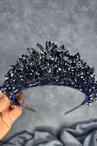 Hayalperest boncuk Navy Blue Livan Beaded Bridal Henna Crown Hair Accessory