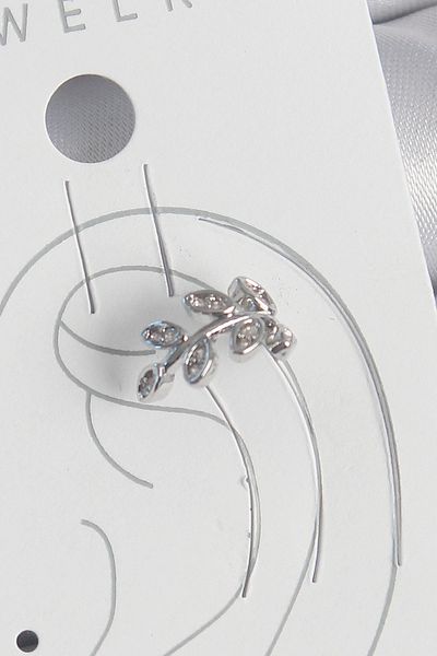 E BULURUM Brass Silver Color Zircon Stone Leaf Model Cartilage Women's Earrings