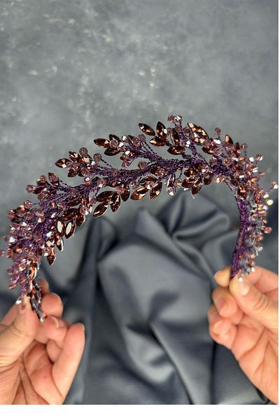 Hayalperest boncuk Purple Laurel Bridal Crown Hair and Turban Accessory