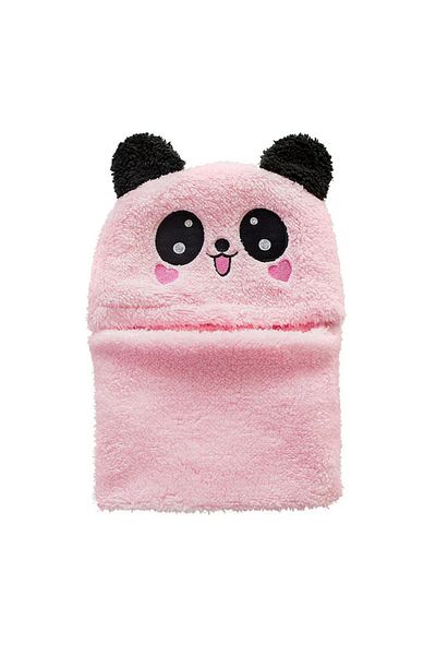 MACVI Caciula pentru copii cagula Macvi® 2 in 1, tematica lumea animalelor, panda zambitor, 1-5 ani, roz