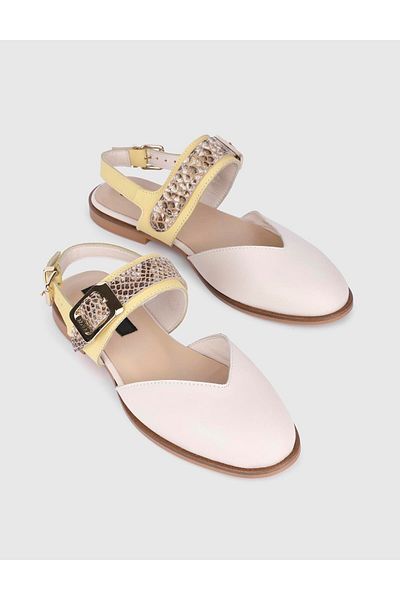 İLVİ Kalika Genuine Leather Cream Women's Sandals