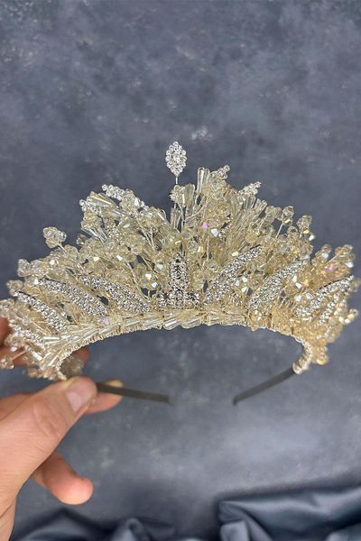 Hayalperest boncuk Nude Color Livan Beaded Bridal Henna Crown Hair Accessory