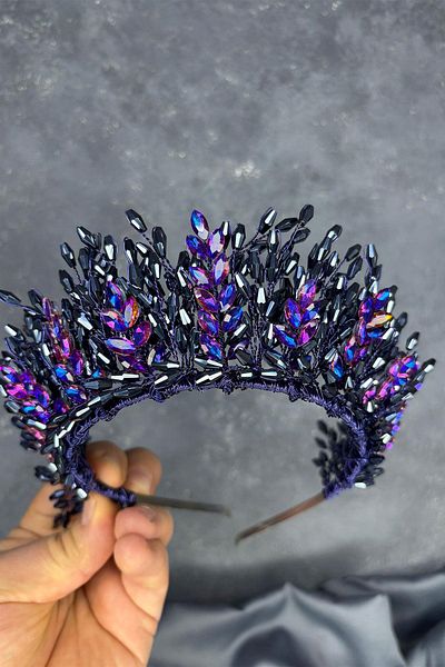 Hayalperest boncuk Purple elisa design beaded bridal henna crown hair accessory