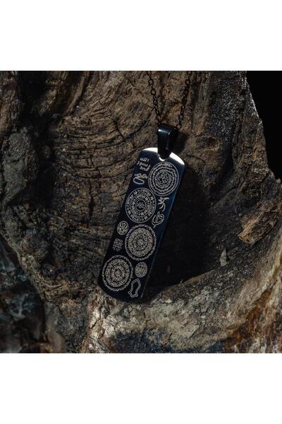 Sırlı Sepet Dualı Siyah Kaplama Titanyum Dikdörtgen Çelik Kolye