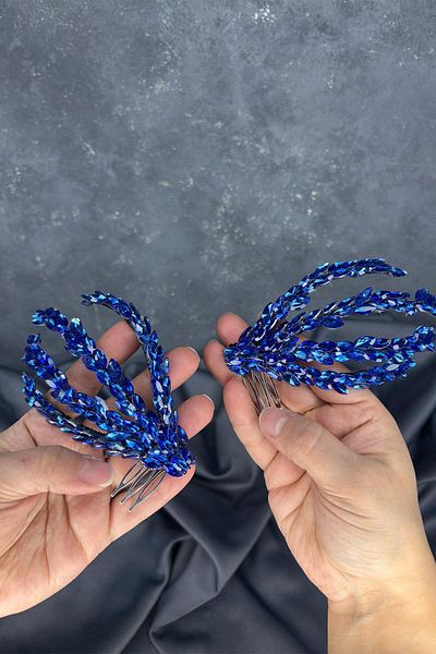Hayalperest boncuk Saks Blue Double Sided Comb Büge Bridal Hair Accessory